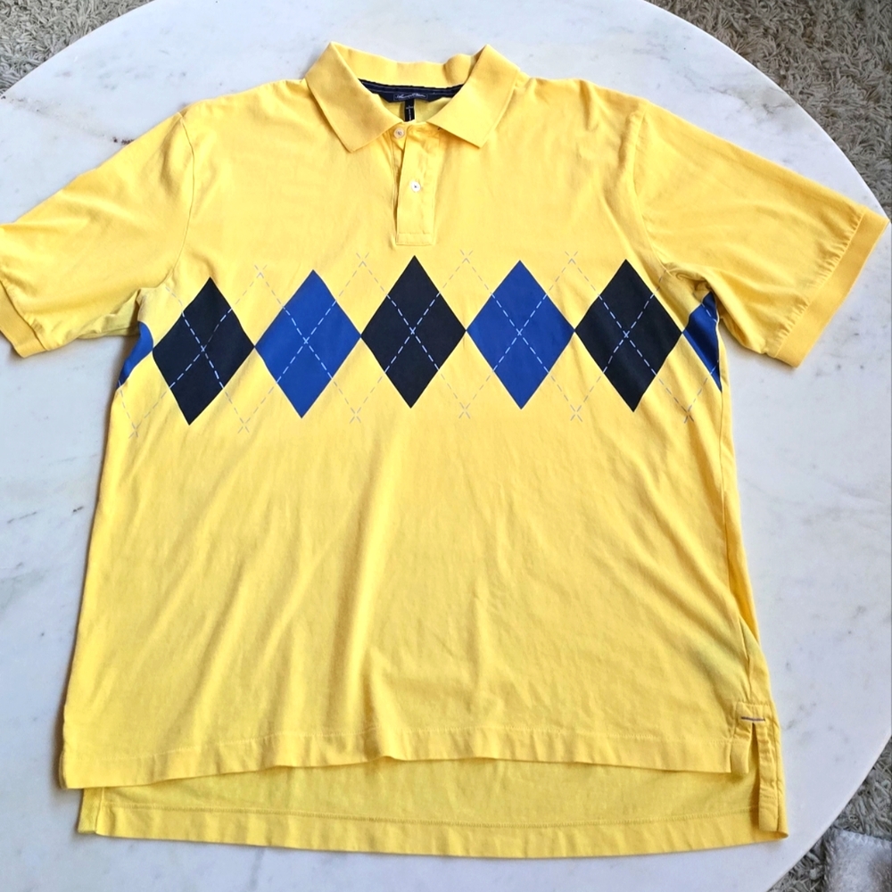 American Classics Yellow Argyle Polo Shirt Size Large " Charlie Brown" Shirt